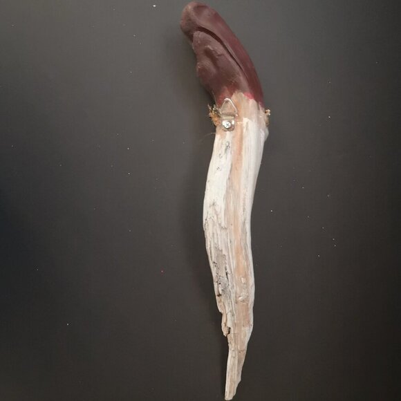 Rustic Hand Painted & Decorated Vintage Natural Wood Branch Santa Face 13" Long - Picture 2 of 3